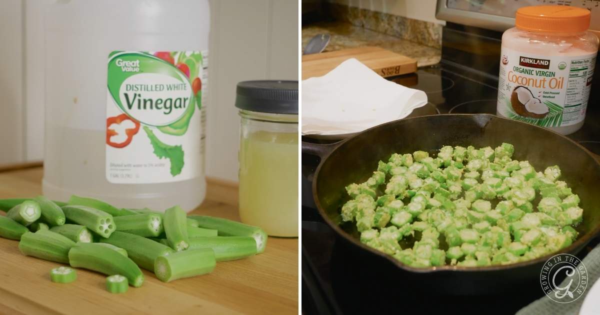 Use an acid or high heat to combat okra slime