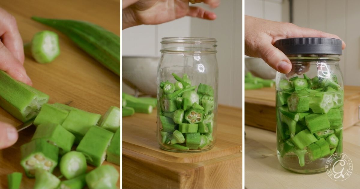 cut up okra in a jar