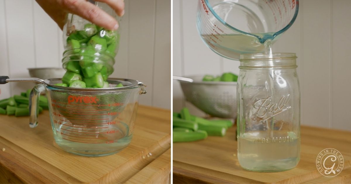 straining okra out of the okra water